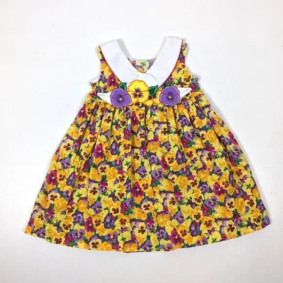 Vintage Austin & Ashley Dress Girls Size 4T Floral Pansy Sundress - Picture 3 of 6
